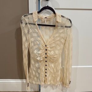Free People Cream Floral Sheer Blouse size small
